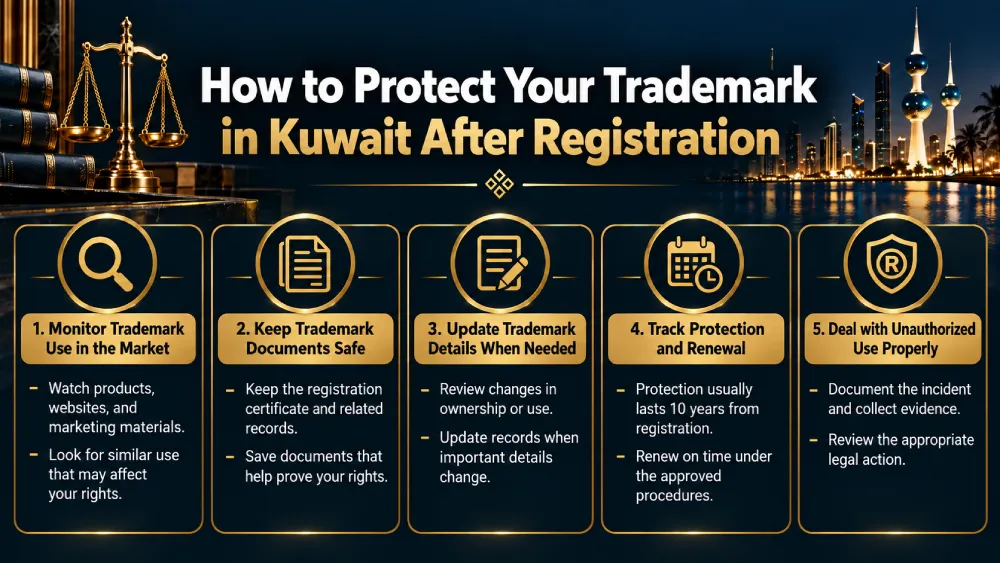 Trademark Protection in Kuwait after registration and steps to preserve legal rights. 